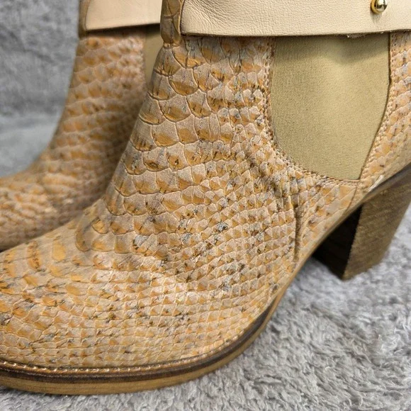 Rutz Walk in Cork Ankle Boots Tan Snakeskin Embossed Chelsea Womens 40 Excellent - Picture 2 of 8
